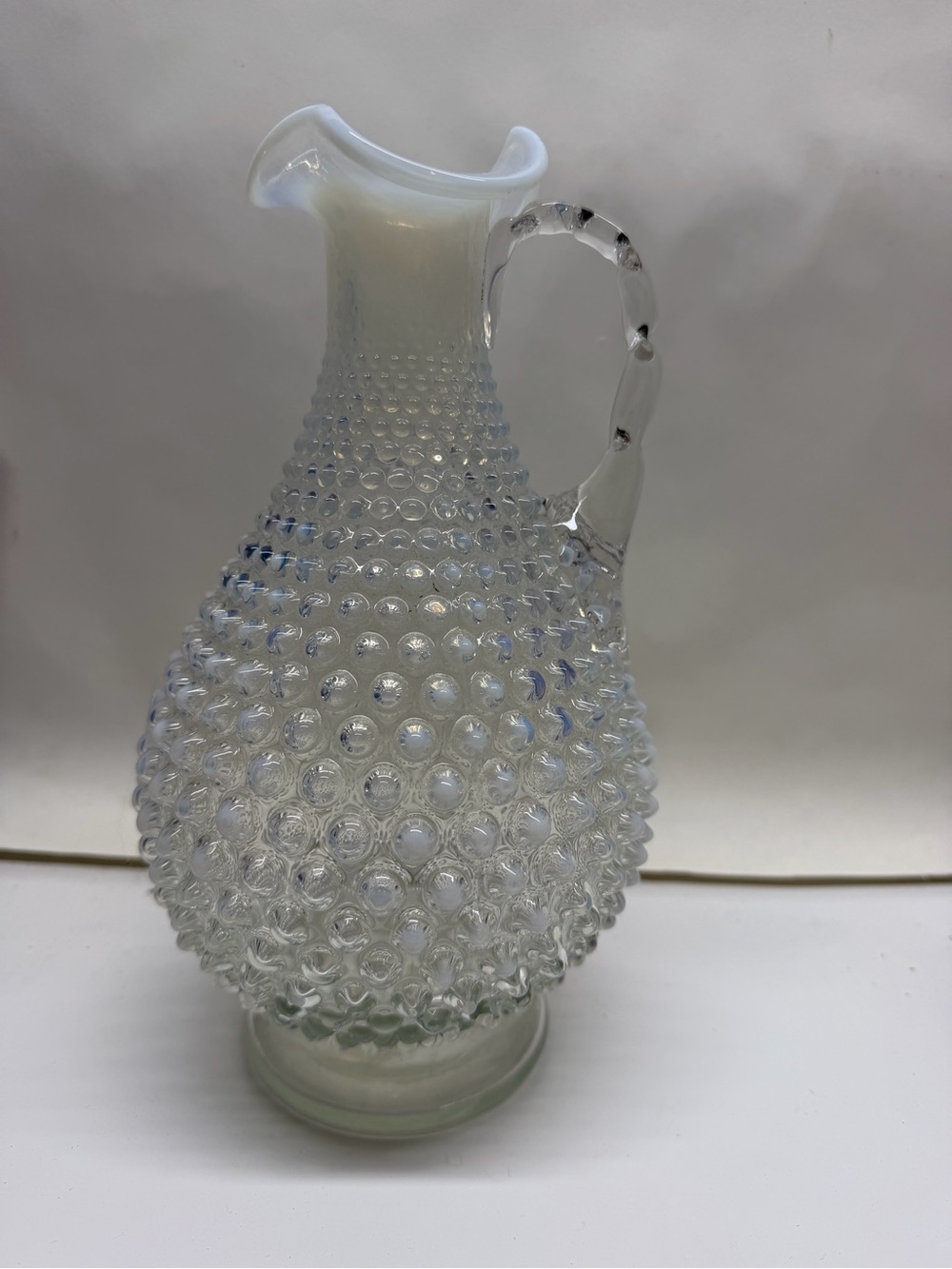 Fenton Hobnail French Glass opalescent wine decanter- Decorative White Accents